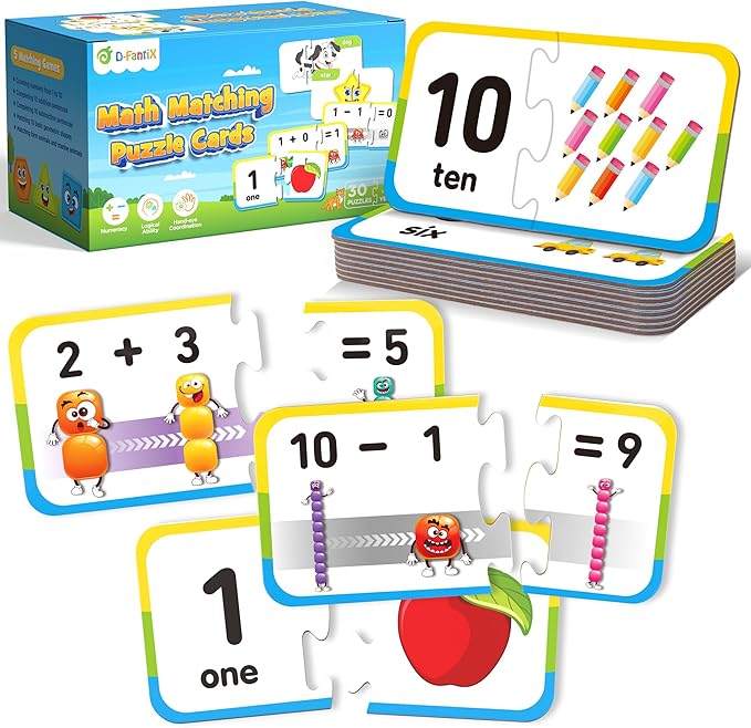 D-FantiX 30 Self-Correcting Number Puzzles, Double-Sided Addition and Subtraction Games, Kindergarten Math Games for Kids, Montessori Math Puzzles Educational Toys Preschool Learning Activities