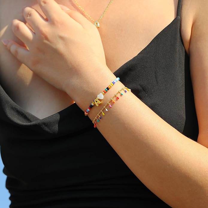 Turandoss Colorful Beaded Bracelets for Women - Trendy Boho Layered Bracelet Cute Charm Bracelets for Teen Girls Summer Gifts Jewrly