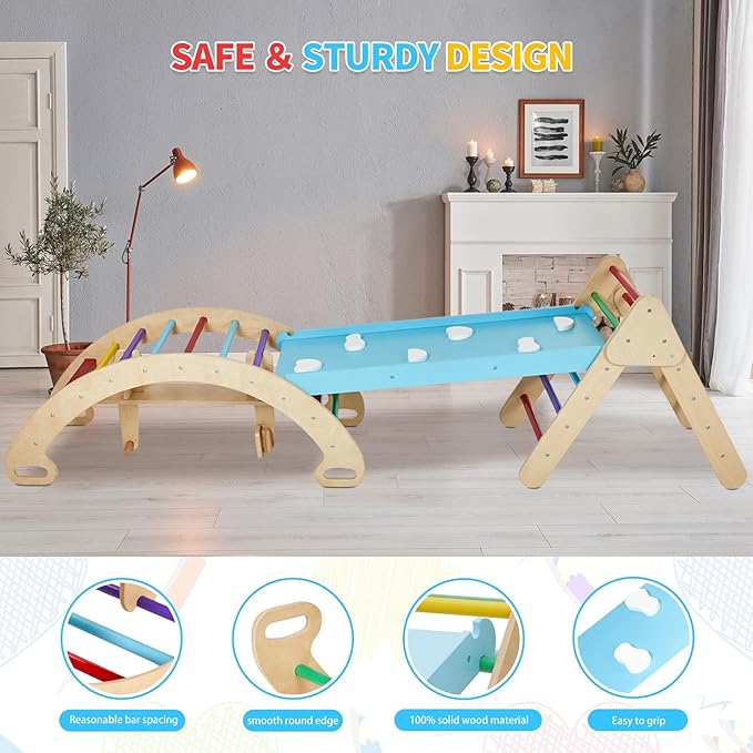 GOME Toddler 5IN1 Play Gym with Ramp & Detachable Arch, Indoor Climbing Triangle Set for Sliding or Rocking
