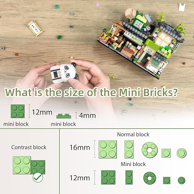 Street View Tea Shop Mini Building Blocks, MOC Creative Building Toys Cute Panda Animals Building Set for Girls 6-12, Simulation Architecture Construction Toy, Gift Idea for Kids Adults (860PCS)