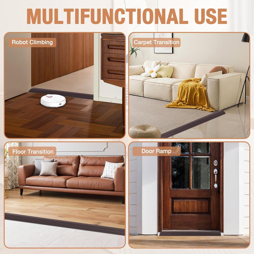 Floor Transition Strip Self Adhesive Vinyl Door Threshold for Doorways Carpet Edging Trim Overlap Edge Reducer for Laminate Floor, Carpet, Tile (Dark Walnut Grain, 2/5" to 3/5", 10Ft)