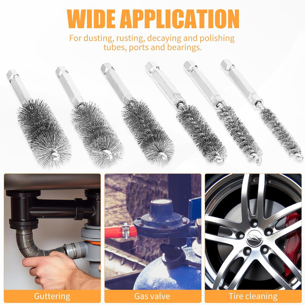 12 Pieces Wire Brush Drill Bore Cleaning Brush Set,with 1/4 Inch Hex Shank Stainless Steel Wire Twisted Brush for Drill Impact Driver