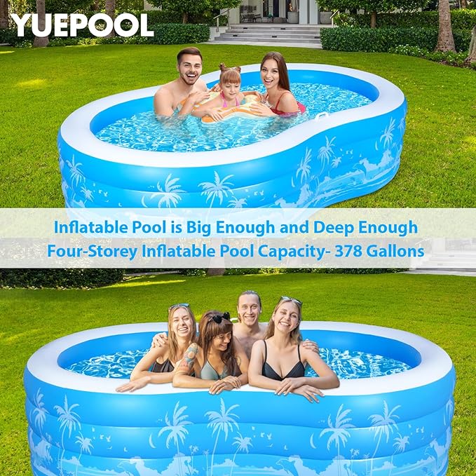 Inflatable Swimming Pool, 102” x 63” x27” Full-Sized Large Inflatable Pool with Seats Handles, Extra Large Blow Up Durable Thickened Pools for Outdoor, Garden, Backyard.