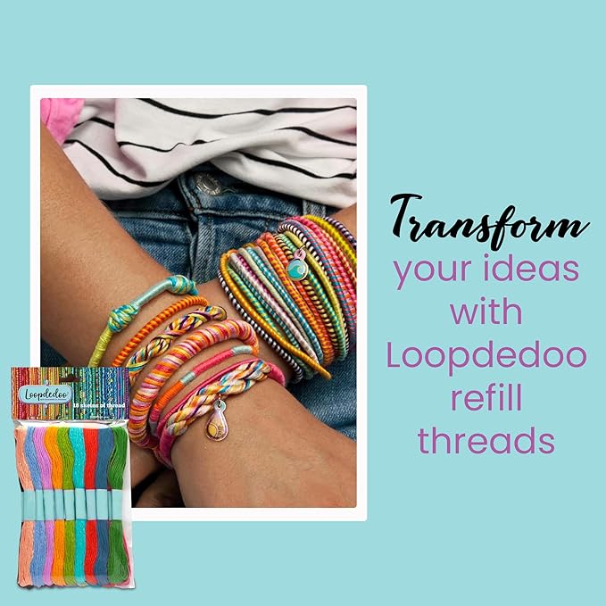 Loopdedoo 18 Refill Skeins for Loopdedoo Bracelet Craft Kit - Suitable for Ages 8 & Up - 100% Cotton Embroidery & Cross Stitch Threads - Threads for Bracelet Making Kit