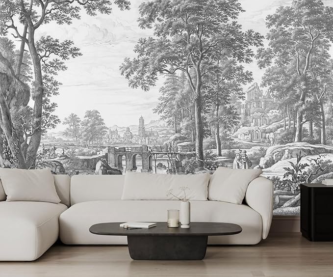 Vintage Forest Wallpaper Gray Trees Woodland Wall Mural Large Nature Landscapes Wall Decor for Living Room Bedroom Dining Room Office(Not Self-Adhesive)