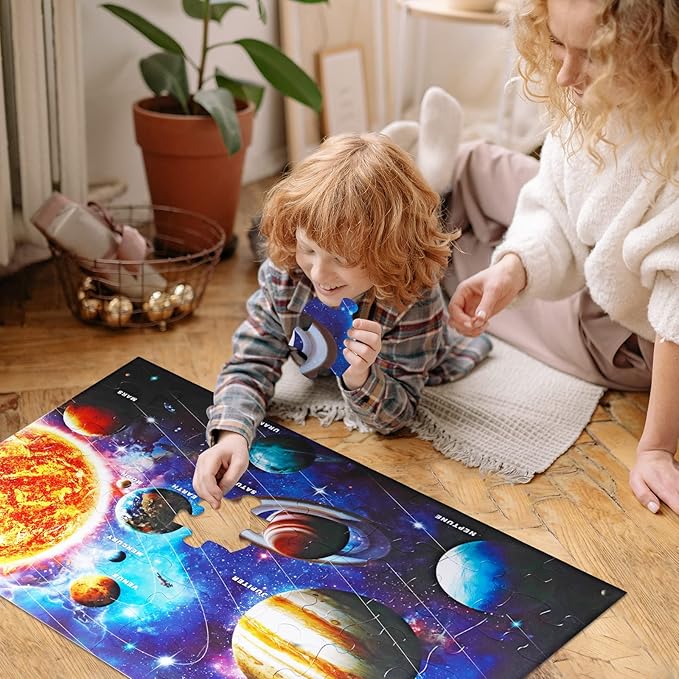 Jumbo Floor Puzzle for Kids Ages 4-8,Solar System Jigsaw Puzzles,48 Piece Space Large Puzzles for Toddler Ages 3-5,Preschool Learning Planets Toys Christmas Birthday Gift for Boys Girls