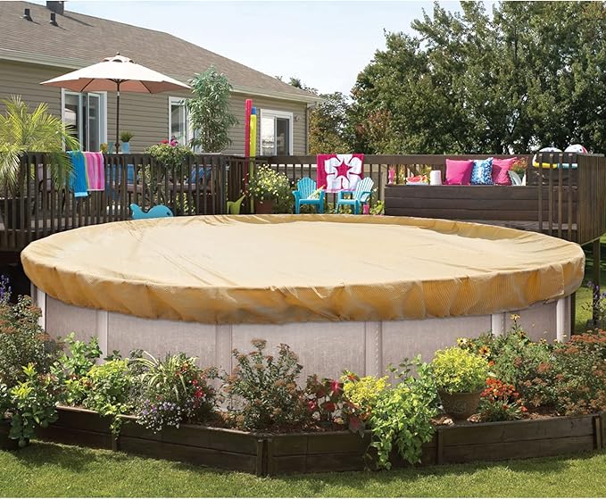 ECOOPTS 16 ft Round Pool Cover for Above Ground Pools, Swimming Pool Cover Protector Winter Safety Cover (Beige)