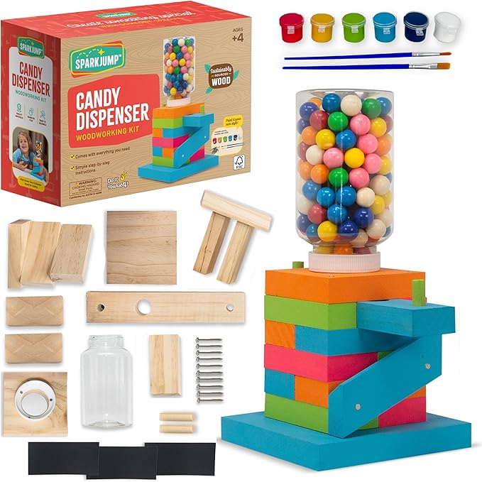 DIY Wood Building Kits, STEM Woodworking Kit for Kids, Creative Fun Craft Projects, Great Gift for Boys & Girls (Candy Dispenser, 1-Pack)