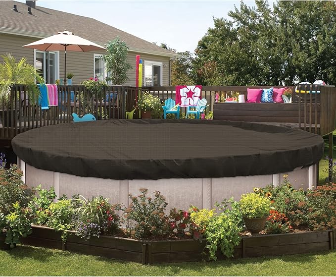 ECOOPTS 14 ft Round Pool Cover for Above Ground Pools, Swimming Pool Cover Protector Winter Safety Cover (Brown)