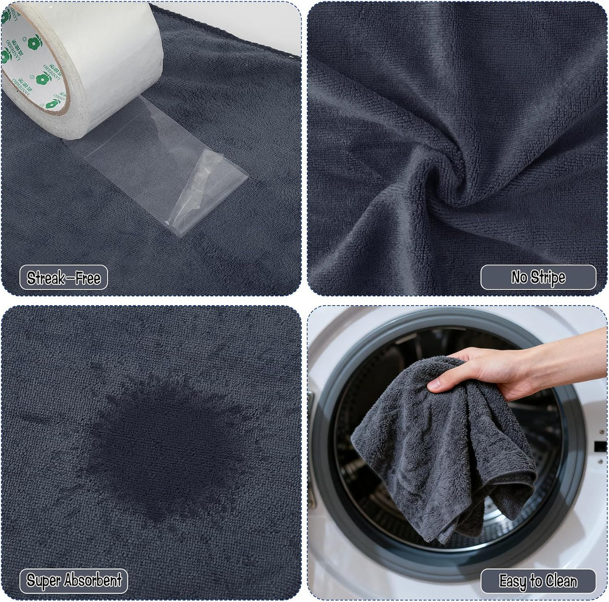 4 Pack Extra Large Microfiber Cleaning Cloths 20"x30", Lint-Free Reusable Towels for Home, Glass, Windows, Office, Kitchen, Bathroom – Gray