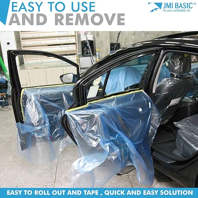 Plastic Sheeting for Car Paint – Assorted 3 Sizes Multi Pack – No Residue Painters Tape with Drop Cloth – Automotive Masking Tape with Tarp Waterproof 65 Feet (59 x 35 x 18 Inch - 3RL)
