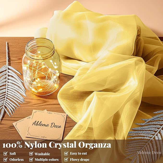 Organza Fabric by The Yard, 60 Inch Wide 3 Yards (9 ft) Long Sheer Fabric for DIY Sewing Projects Wedding Decorations Party Backdrops Curtains (Antique Gold)