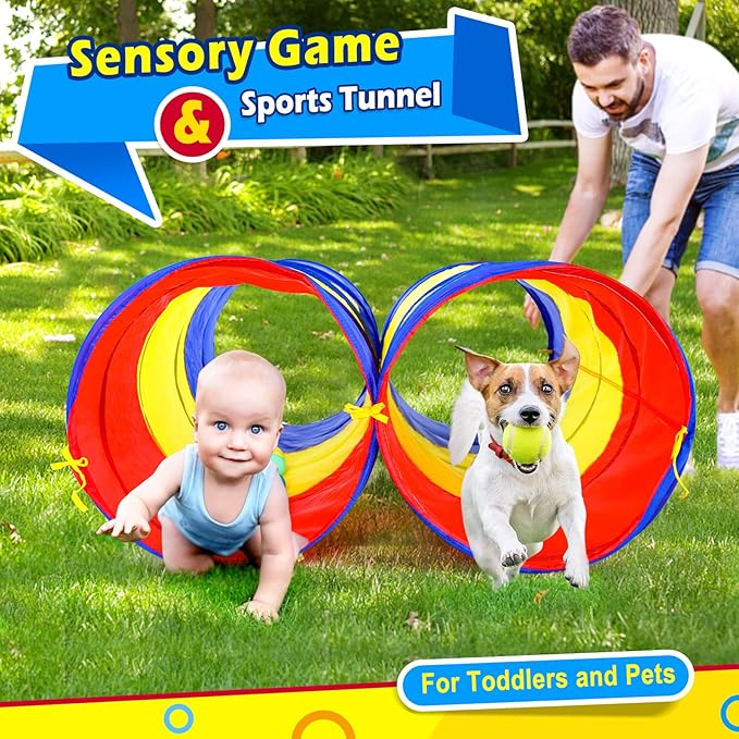 Moncoland Kids Play Tunnel Tent for Toddlers, Colorful Pop Up Crawl Toy Baby Children or Dog Cat Pets, Collapsible Gift Boy and Girl Indoor Outdoor Games (Colorful Toodler Tunnel)