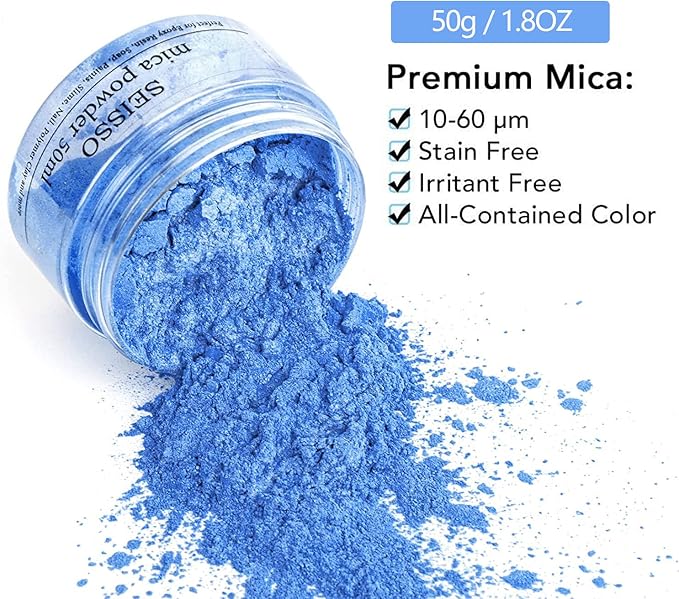 SEISSO Blue Mica Powder for Epoxy Resin 1.7 oz /50g Powdered Pigment for Soap Colorant Bath Bomb Dye, Cosmetic Grade for Lip Gloss, Acrylic Nails Polish, Craft Projects