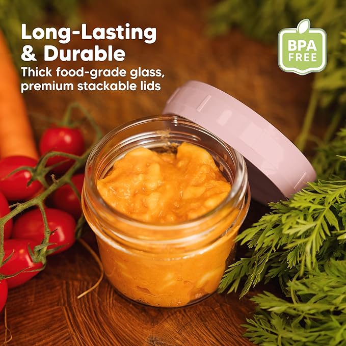 KeaBabies 12pk 4oz Glass Baby Food Containers with Lids - Leak-Proof, Microwavable Small Glass Jars, Baby Purees & Toddler Snack Storage Containers, BPA-Free, Dishwasher & Freezer Safe (Pastels)