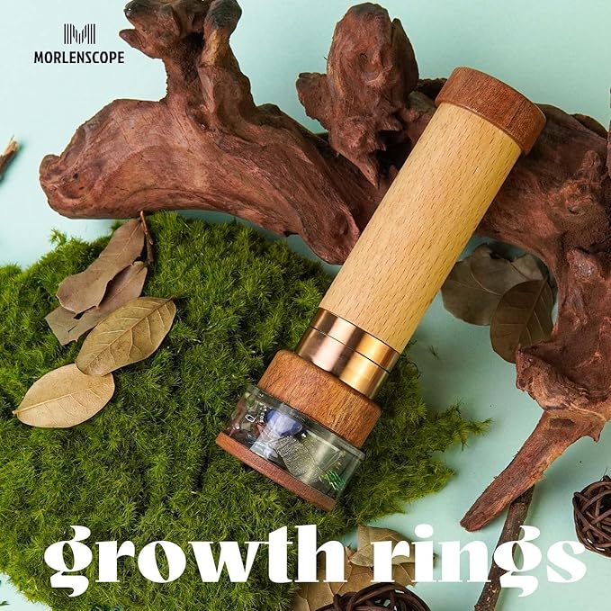 Growth Rings Wooden Kaleidoscope Tunnel Screen Effect,6.5" Handmade Brass Rotatable Oil-Filled Core Box Nature Kaleidoscope Kit,Vintage Gift Box,Anniversary Birthday Gift for Man Woman