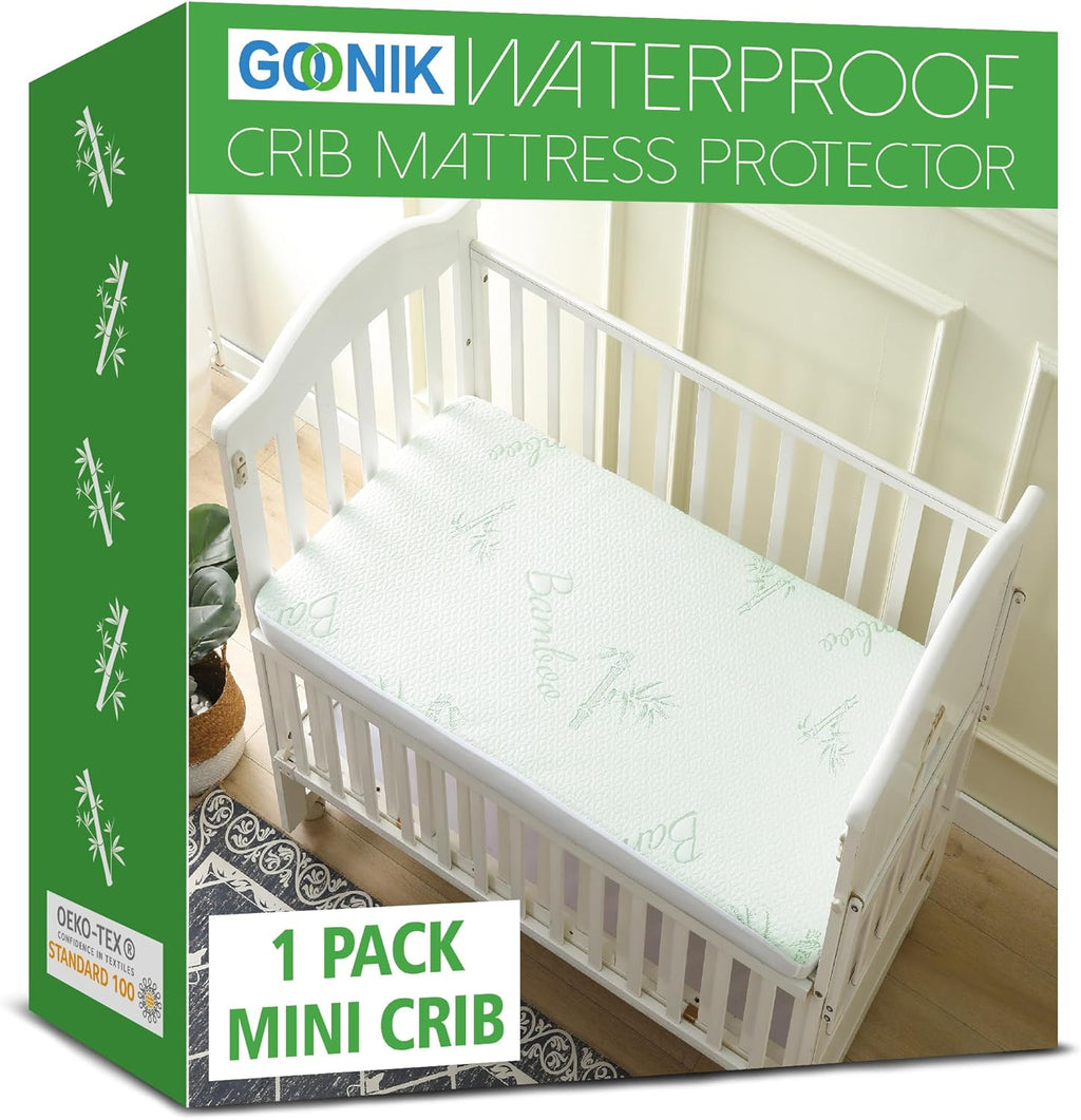 GOONIK Waterproof Mini Crib Mattress Protector, Bamboo Viscose Breathable Mini Crib Mattress Pad Cover for Baby Mattress with 4-13 inches Deep Pocket