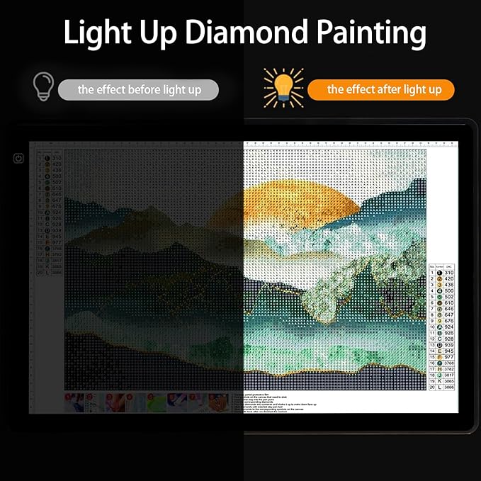 YINGWOND A2 Light Pad for Diamond Painting with Fixed Charging Cord, 3 Levels of Brightness, Big Paper Clamps and 12V Adapter, Uniformly Illuminated Light Board for Tracing Drawing and Weeding Vinyl