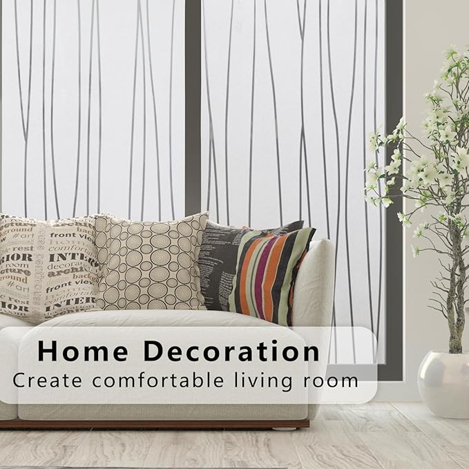 Finnez Window Privacy Film Decorative Frosted Window Cling Privacy Film for Glass, Non-Adhesive Heat Anti-UV for Home Office Living Room, Irregular Stripe Patterns, 29.5 x 157.4 Inches