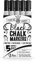 CHALKY CROWN Liquid Chalk Marker Pen - Dry Erase Marker - Chalk Markers for Chalkboard Signs, Windows, Blackboard, Glass - 6mm Reversible Tip (Black, 5 Pack)