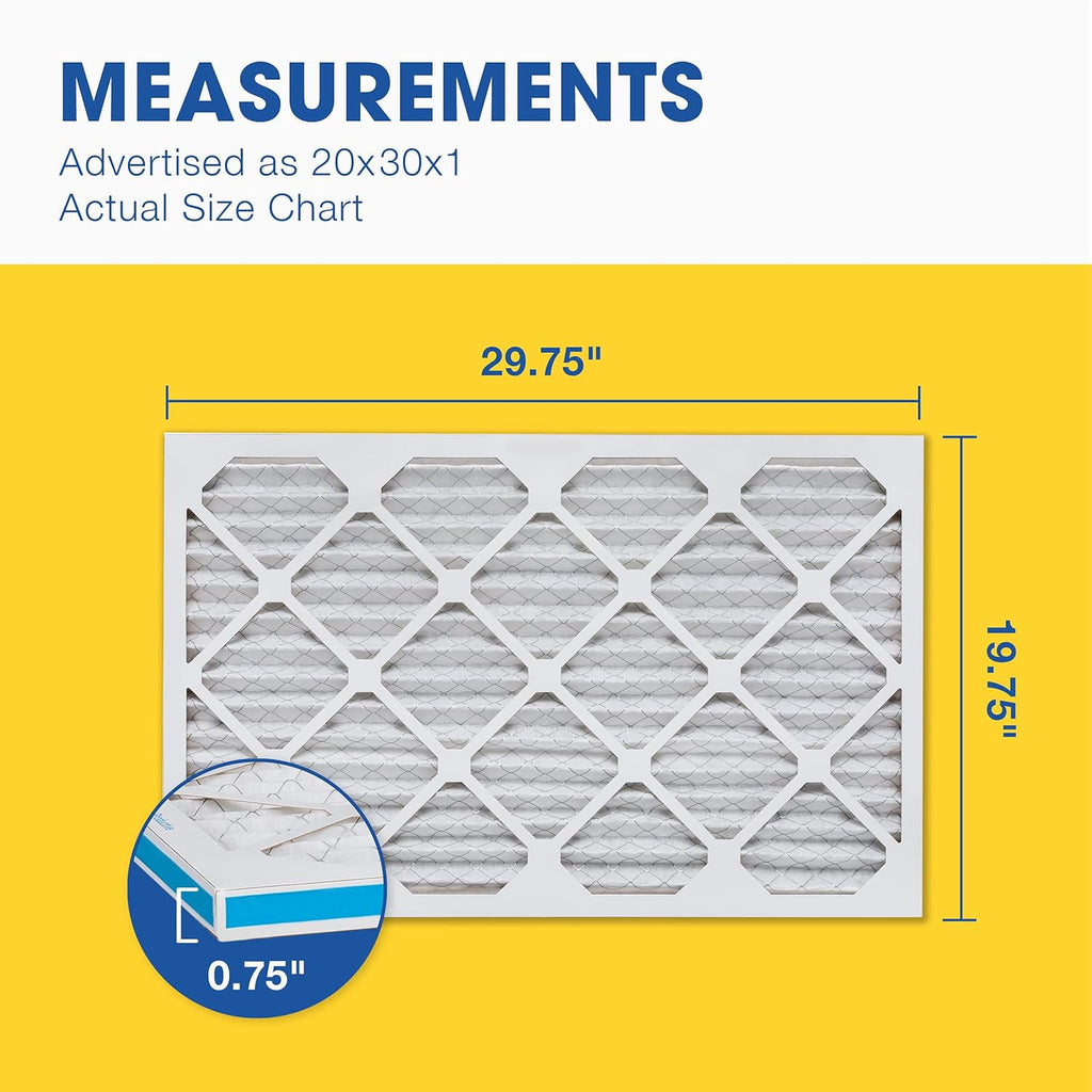 Aerostar 20x30x1 MERV 11 - 6 Count - Pleated HVAC, Furnace & Air Conditioner Filters - Removes Dust, Cold & Flu Germs, Lint, Mold, Pet Dander, Allergy-Causing Pollen, Smog & Smoke