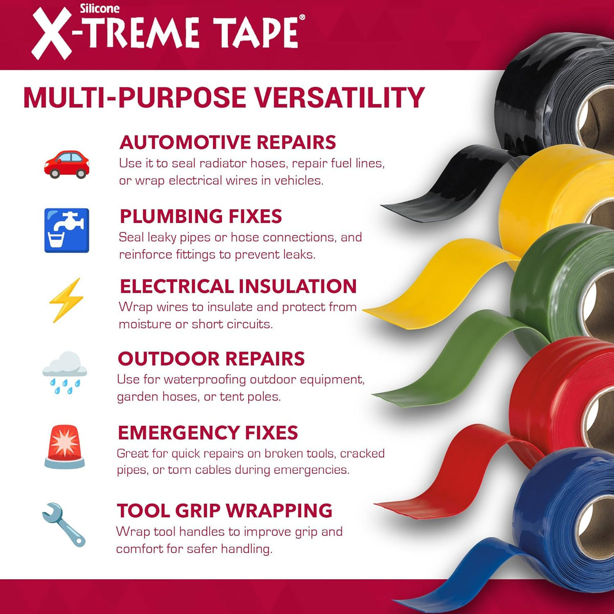 X-Treme Tape MOCAP Heavy Duty Electrical Tape, Self-Fusing Silicone Rubber, Waterproof & Insulating Flexible Tape, Electrical for Hose, Automotive, Outdoor & Repairs - 1" x 10ft Roll - Green