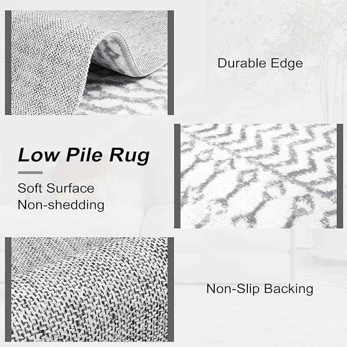 Washable Kitchen Rug Runner, 2'6''x8' Non Slip Washable Grey Long Runner Rugs, Low-Pile Non-Shedding Hallway Rug Carpet Runners for Entryway Kitchen Bedroom Bathroom