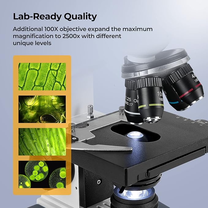 [Research-Grade] Vabiooth Lab Compound Trinocular Microscopes 40X-2500X Magnification with 7" LCD Screen 5MP E-Eyepiece, Two-Layer Mechanical Stage for Animal Husbandry, Pet Hospitals, Lab, Farms