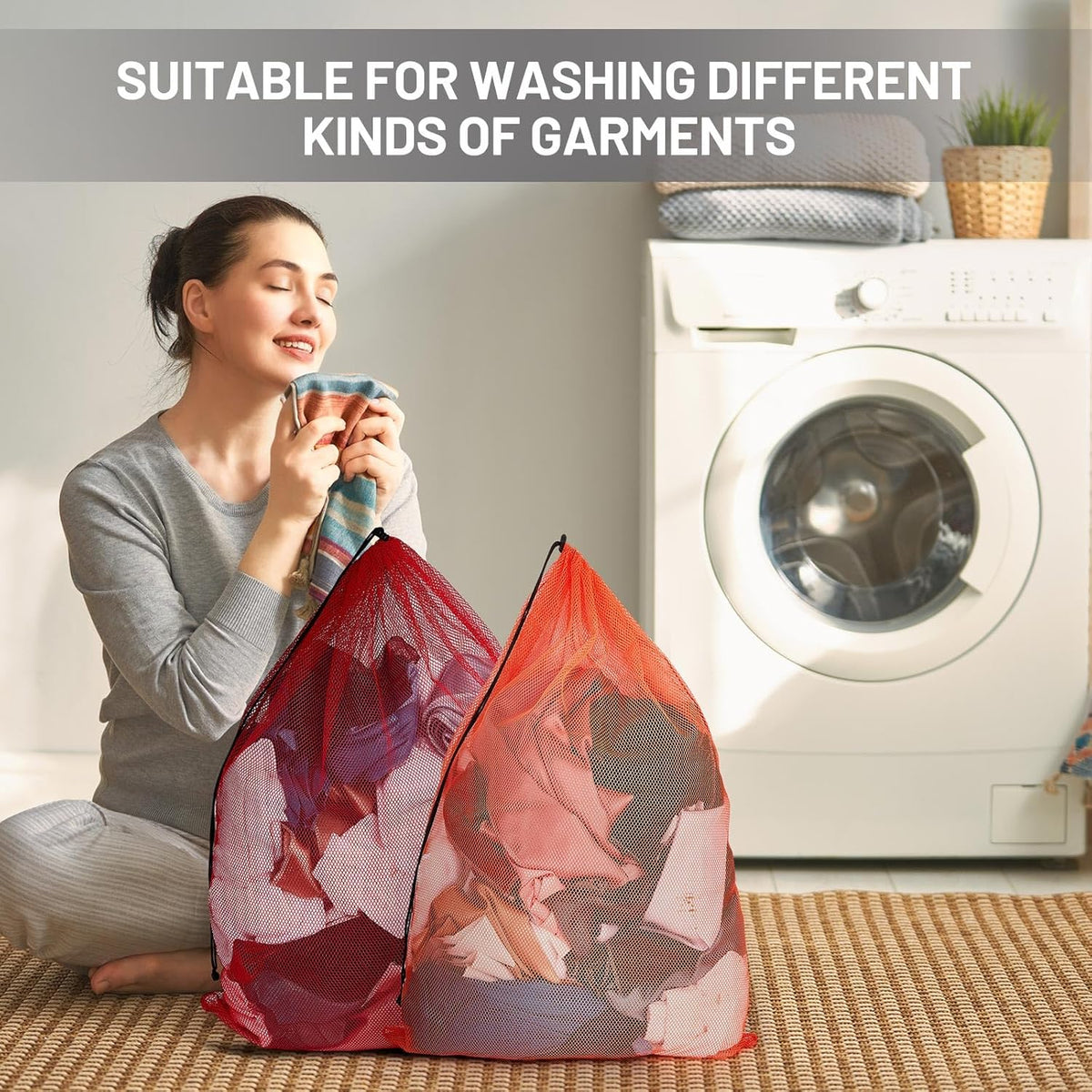 Berlune 12 Pcs Large Laundry Bag Colorful Extra Large Mesh Laundry Bag Bulk with Drawstring Heavy Duty Mesh Machine Washable Drawstring Pouch (38 * 26in)