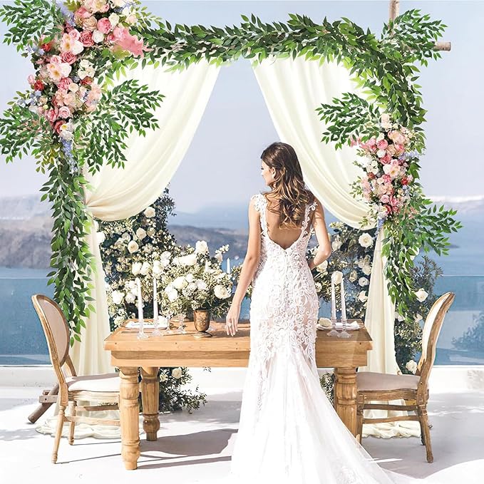 Artificial Italian Ruscus Greenery Stems, 30Pack Faux Green Leaf Garland Branches Hanging Greenery Spray for Wedding Bouquet Arch Table Centerpiece Home Decor (8 Laterals Stems-30Pack)