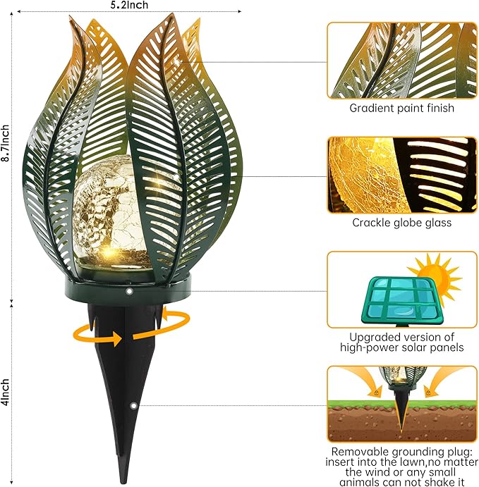 Solar Garden Lights Outdoor Decorations Garden Decor,Crackle Globe Glass,Gardening Gifts Waterproof Solar Lights for Outdoor Decor Patio,Lawn,Balcony,Porch,Yard Art