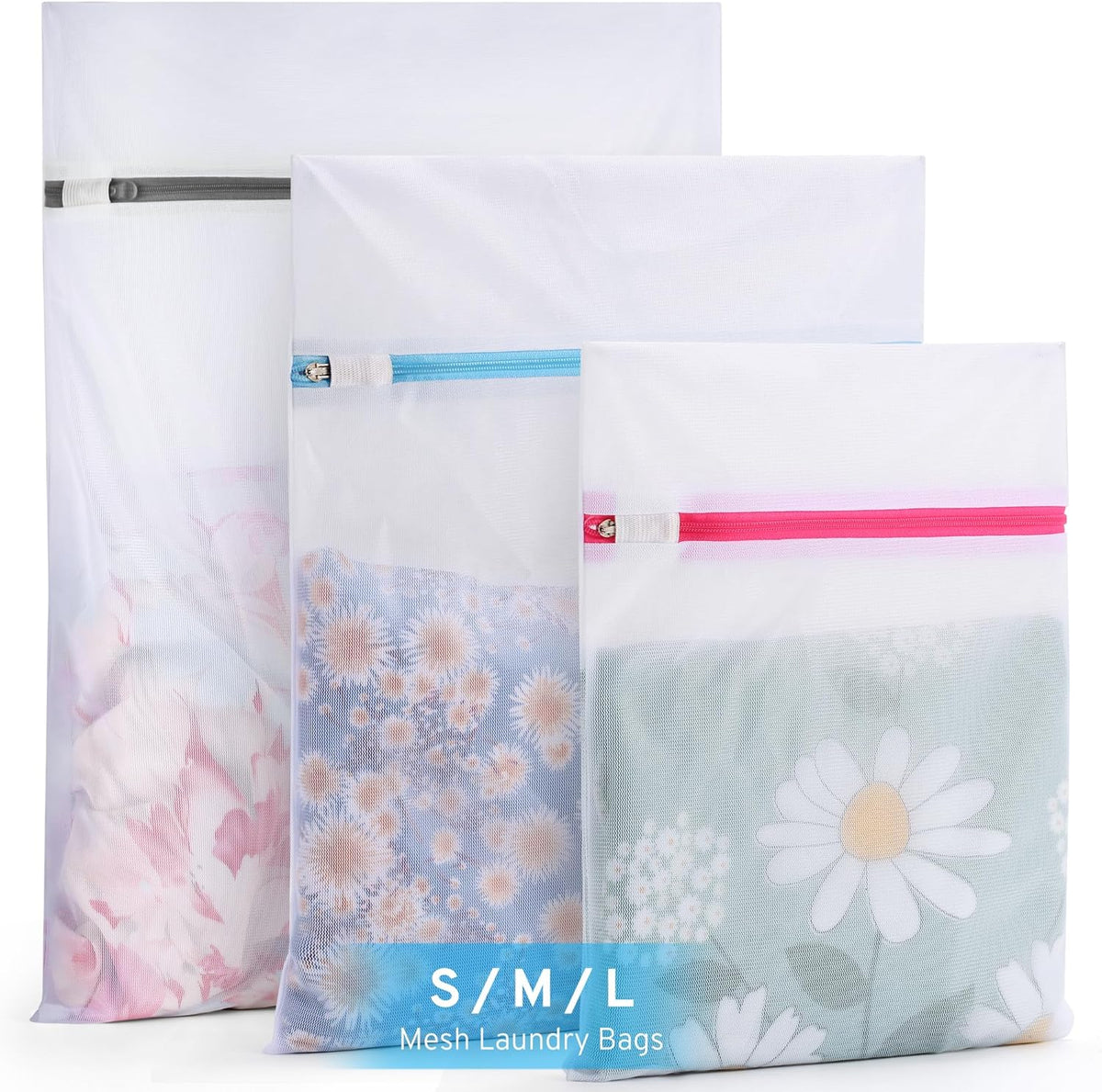 3 Pack 3 Size Mesh Laundry Bags Set for Delicates with AUTO-Lock Zipper, Lingerie Bags for Washing Delicates, Laundry Bags Mesh Wash Bags, Delicates Laundry Bag for Jeans,Blouse,Stocking,Bra