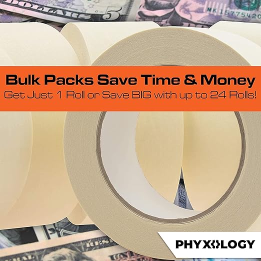 No-Residue 2 Inch 60 Yard Masking Tape 1 Pk. Easy-Tear Pro-Grade Removable Painters Tape Great for Home, Office or Commercial Contractor. Clean Drip-Free Painting with Wide Crepe Paper Rolls.