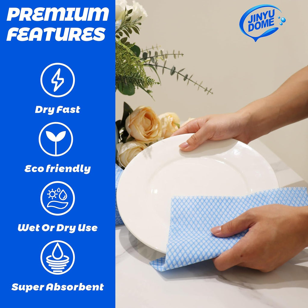 Reusable J Cloths, Disposable Kitchen Cleaning Cloths Dish Towels Dish Cloth Reusable Cloths for Kitchen, Bathroom, Household Cleaning (Blue & Green 100 Pack)
