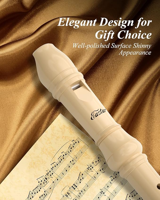 Eastar Soprano Recorder Instrument for Kids Beginner, Baroque Fingering C Key with Cleaning Kit, Thumb Rest, Cotton Bag, Fingering Chart, ERS-21BN, Natural, School-Approved