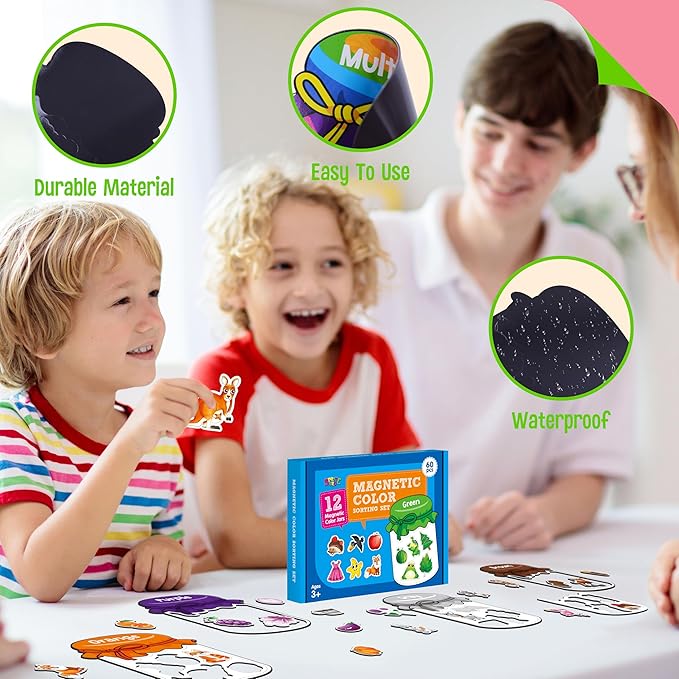 12 Pieces Magnetic Color Sorting Toys, 60 Color Magnets Educational Refrigerator Whiteboard for Baby Toddlers Kids Magnets