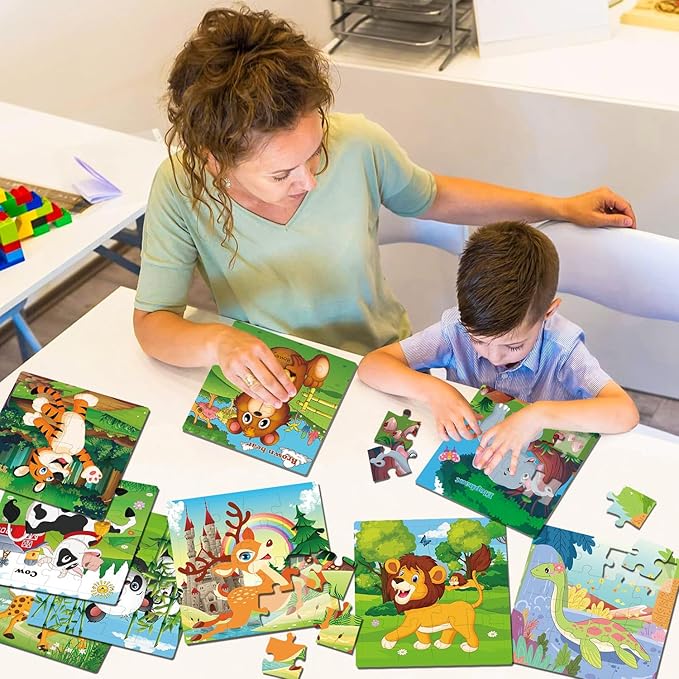 Puzzles for Kids Ages 3-5, 16 Piece Colorful Wooden Puzzles for Toddler Children Learning Educational Toys for Boys and Girls (9 Puzzles)