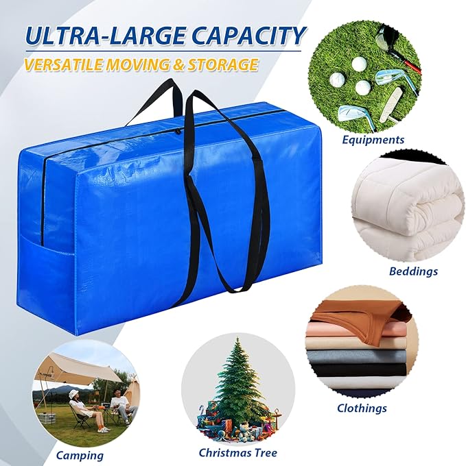 194 Gallon Extra Large Storage Bags, Zippered Outdoor Cushion Furniture Storage Bag with Handles,Jumbo Large Moving Bags Heavy Duty, Storage Totes Moving Boxes Supplies, 68x30x22 inch - 2PACK