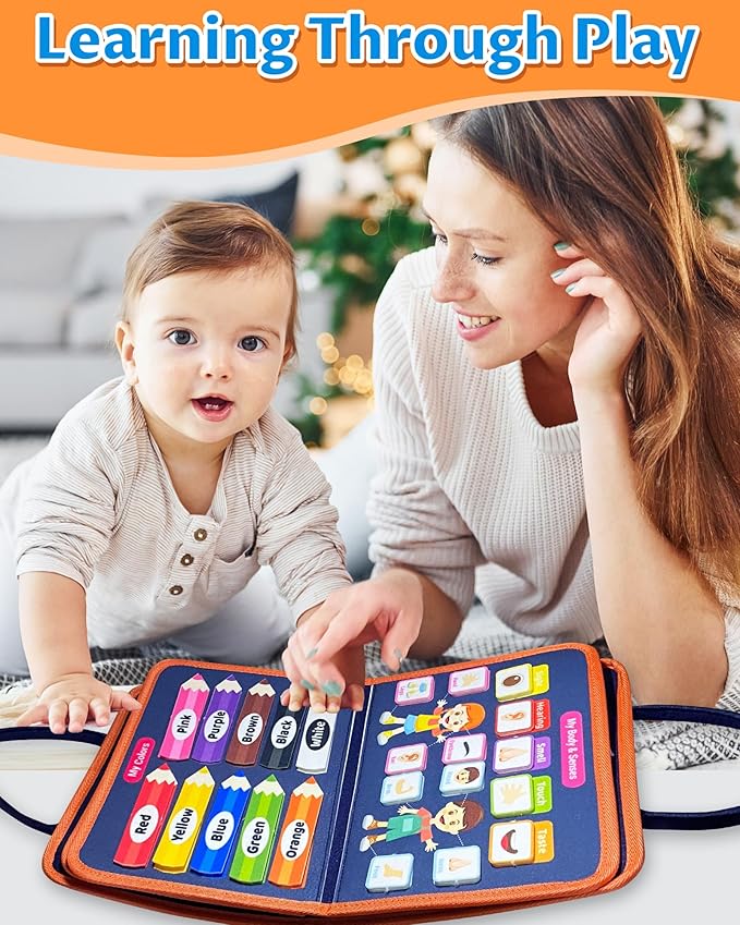 Exorany Busy Board Montessori Toys for Toddler Boy & Girl Birthday Gifts, Busy Book Learning Sensory Toys for Toddlers, Toddler Travel Toy Educational Activities Learn Fine Motor Skills