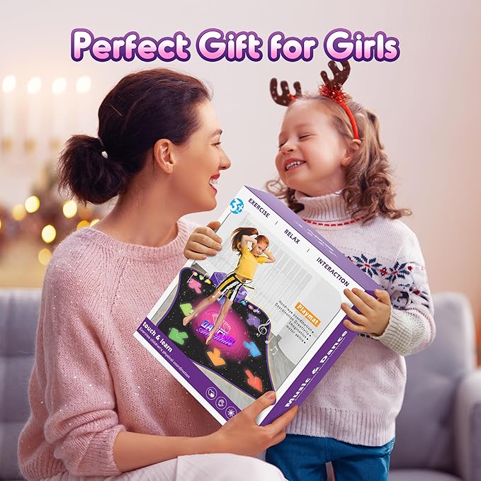 Flooyes Dance Mat Toys for 3-12 Year Old Kids, Electronic Dance Pad with Light-up 8-Button Wireless Bluetooth, Music Dance with 5 Game Modes, Birthday Toys Gifts for 3 4 5 6 7 8 9 10+ Year Old Girls