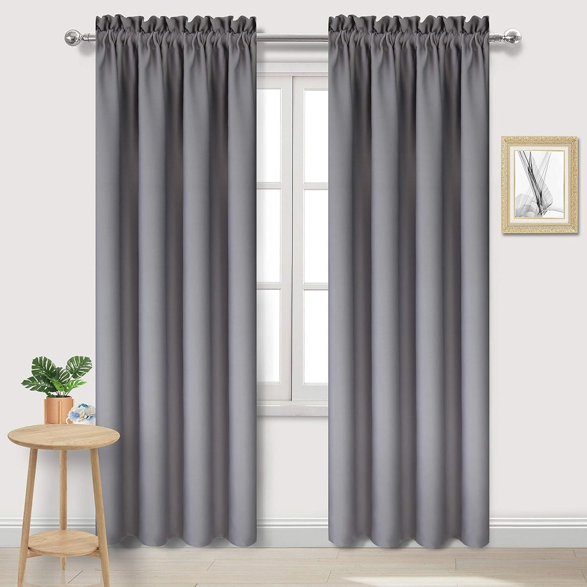 DWCN Blackout Curtains for Bedroom – Thermal Insulated Room Darkening Drapes for Living Room, Grey, W 42 x L 84 Inch, Set of 2 Rod Pocket Curtain Panels