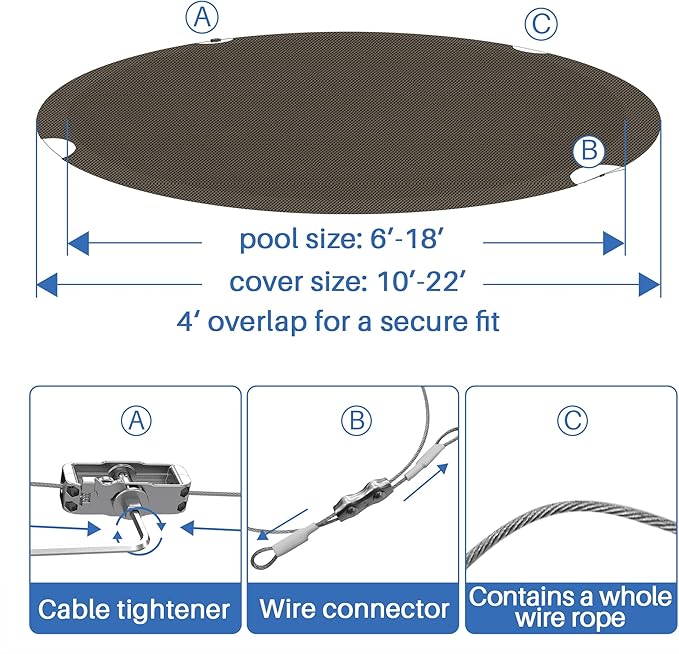 ECOOPTS 6 ft Round Pool Cover for Above Ground Pools, Swimming Pool Cover Protector Winter Safety Cover (Brown)