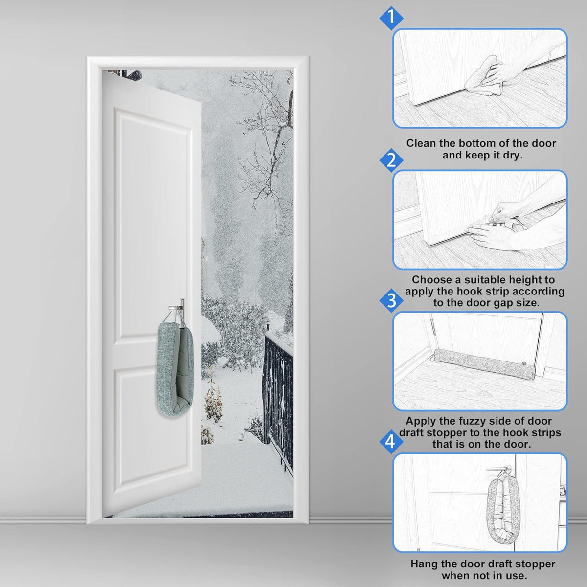 NABOWAN 32" Weighted Under Door Draft Stopper -Triangular Door Draft Blocker with Hook Loops for Easy Install, Save Energy, Home Room Essentials