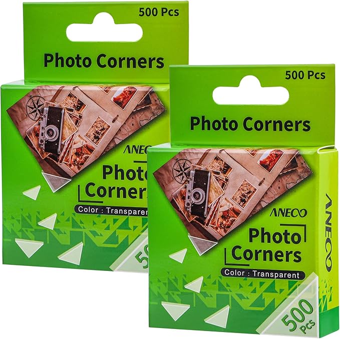 Aneco 2 Pack Transparent Photo Corners Clear Picture Mounting Corner Stickers for DIY Album, Scrapbook, Journal, 500 Pieces/Pack