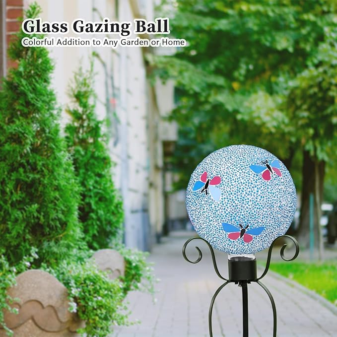 VCUTEKA Gazing Ball, 8" Glass Gazing Balls Sphere for Garden Lawn Outdoor Ornament Yard Decorative, Butterfly