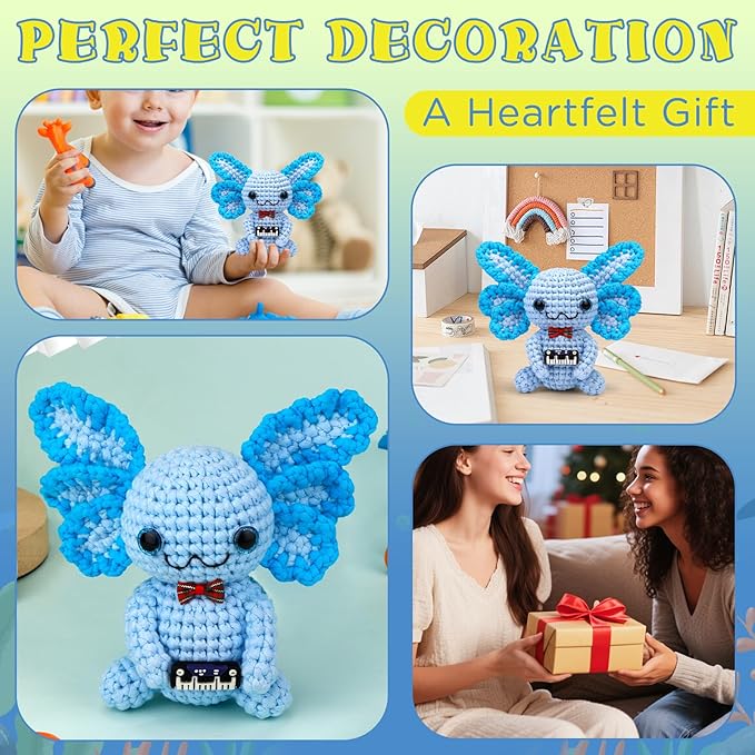 Pnytty Crochet Kit for Beginners, Crochet Animal Kits for Starters with Step-by-Step Video Tutorials, Blue Axolotl Knitting Kit with Easy-to-See Stitches Yarn, Crochet Hooks for Adults Easy Craft