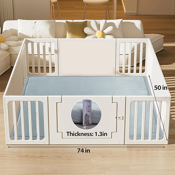 MABOZOO Extra Thick 1.3 Inch Baby Play Mat, 74 * 50 Inch Baby Floor Mat Memory Foam Playpen Pad for Babies, Toddlers, Infants, Playmat Crawling Cushion Activity Playmat for Indoor & Outdoor
