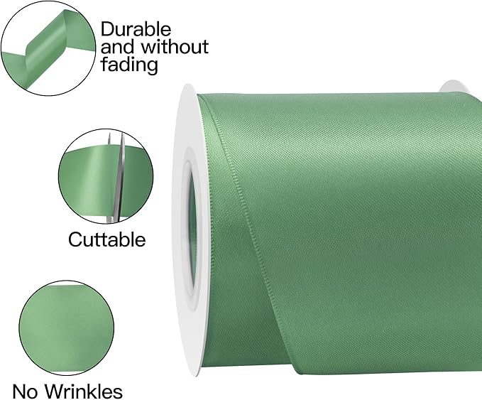 Sage Green Satin Ribbon 3 Inch X 15 Yards Solid Color Double Faced Ribbons Perfect for Crafts Wedding Decor Bow Making Arts Sewing and More
