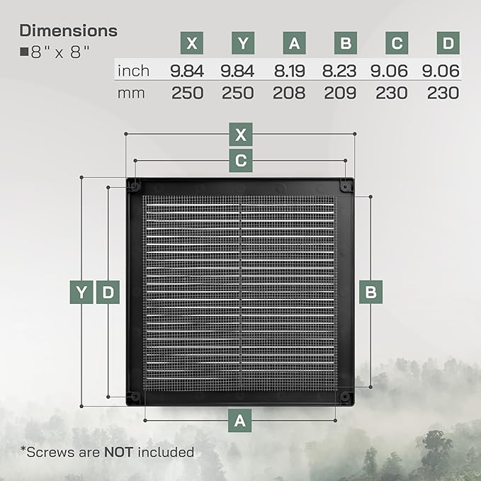 Vent Systems 8" x 8" Inch (Opening Dimensions) - Pack of 10 - Plastic Black Soffit Vent Cover - Flat Square Air Vent Grille - Air Vent Deflector - HVAC 10" x 10" Inch (Overall Dimensions)