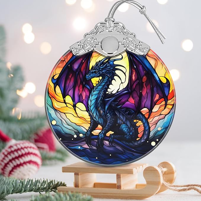 Flying Dragon Stained Glass Orament - Christmas Ornament - Christmas Decorations for Tree - Holiday Present ldeas - Gift Exchange